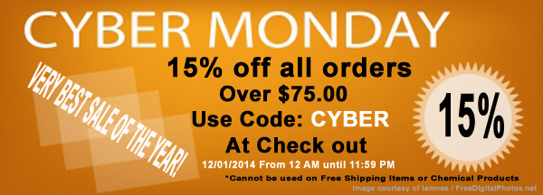 Cyber Monday 15% off everything over $75.00